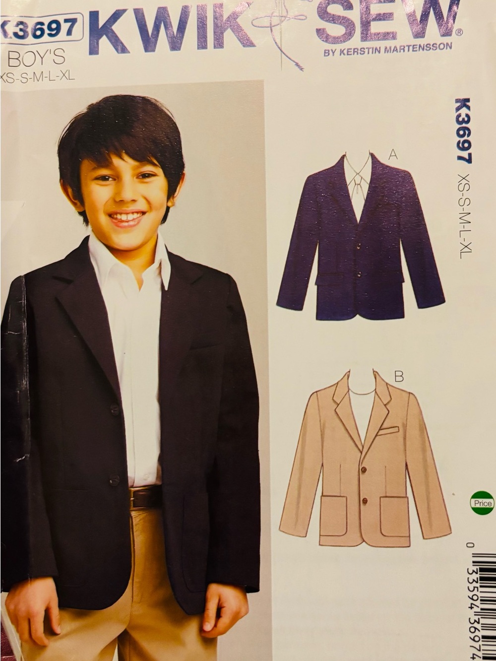 Boys Blazer Kwik Sew K3897 Pattern Size: 4-14 Uncut